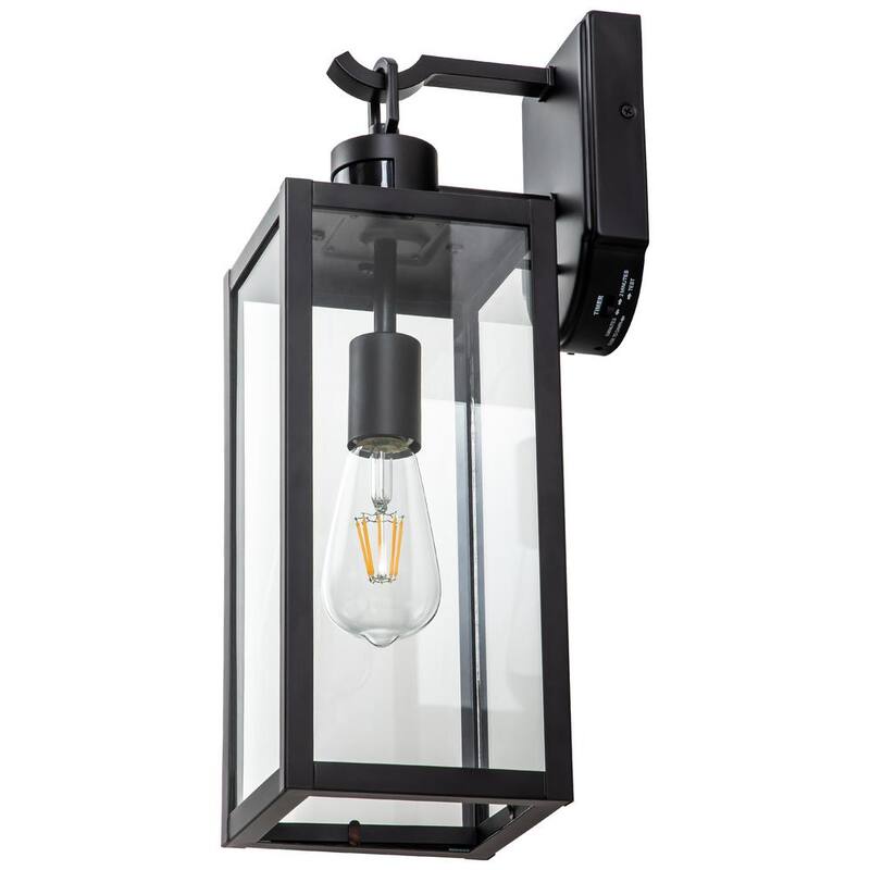 Lámpara de pared para exteriores con sensor de movimiento y luz tenue a amanecer, acabado mate en negro Cattleya con cableado duro, con sensibilidad y temporizador ajustables - HCA2331-W