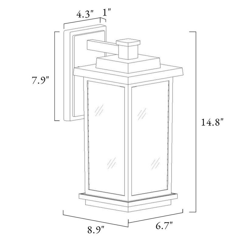 Luminaria de pared exterior moderna LNC de 1 luz en negro mate con pantalla de vidrio transparente para casa de alberca, luz de pared del frente - MJZF2EHD1156W68
