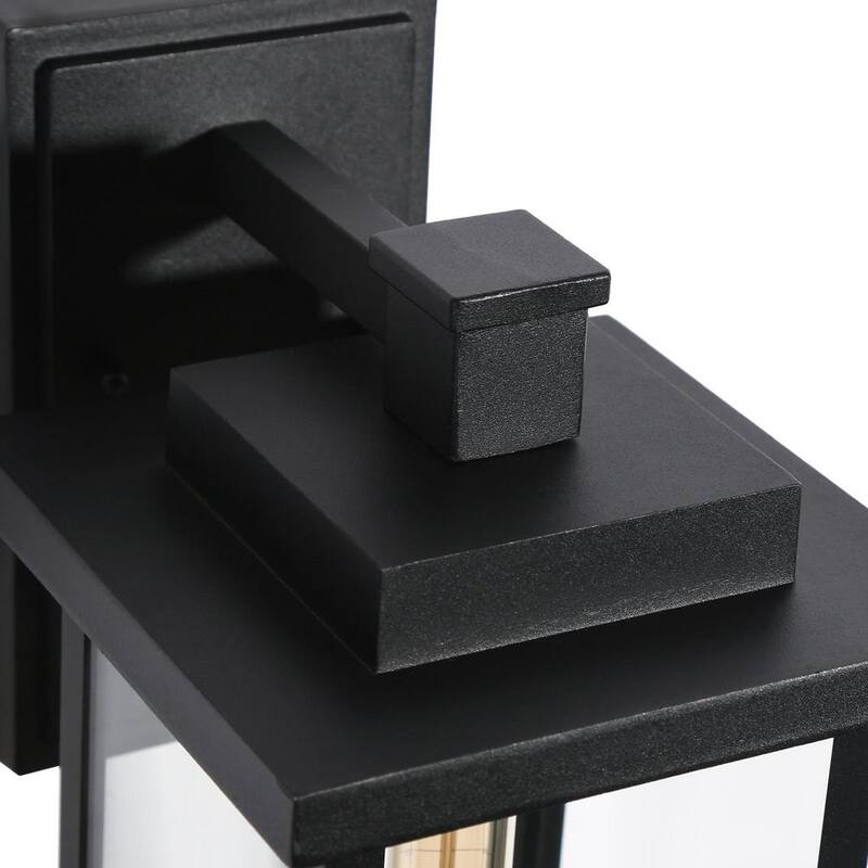 Luminaria de pared exterior moderna LNC de 1 luz en negro mate con pantalla de vidrio transparente para casa de alberca, luz de pared del frente - MJZF2EHD1156W68