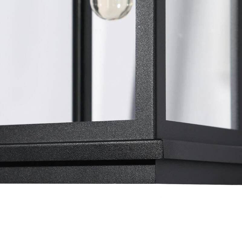 Luminaria de pared exterior moderna LNC de 1 luz en negro mate con pantalla de vidrio transparente para casa de alberca, luz de pared del frente - MJZF2EHD1156W68