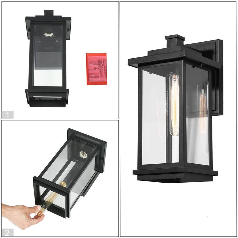 Luminaria de pared exterior moderna LNC de 1 luz en negro mate con pantalla de vidrio transparente para casa de alberca, luz de pared del frente - MJZF2EHD1156W68