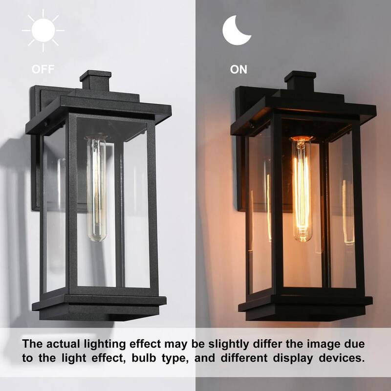 Luminaria de pared exterior moderna LNC de 1 luz en negro mate con pantalla de vidrio transparente para casa de alberca, luz de pared del frente - MJZF2EHD1156W68