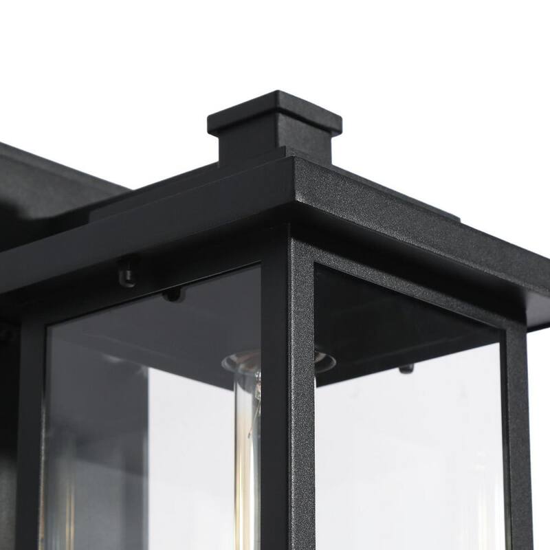 Luminaria de pared exterior moderna LNC de 1 luz en negro mate con pantalla de vidrio transparente para casa de alberca, luz de pared del frente - MJZF2EHD1156W68