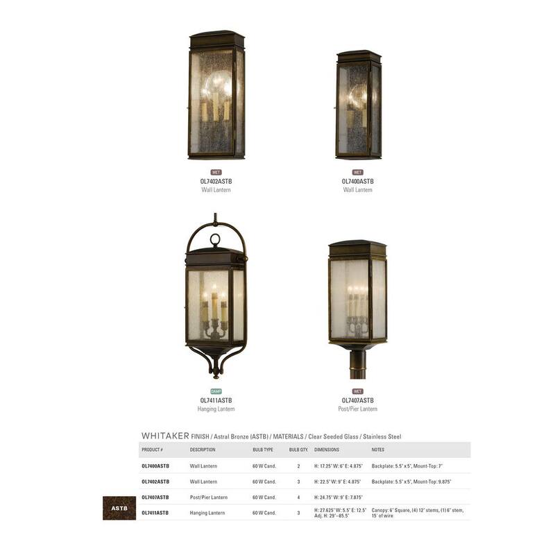 Iluminación de generación Whitaker Lámpara de pared de linterna de bronce astral de 2 luces para exteriores de 17.25 pulgadas - OL7400ASTB