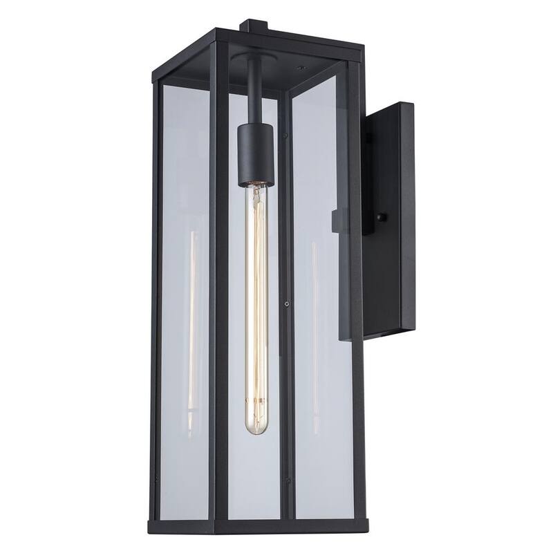 Lámpara de pared exterior moderna negra Bel Air Lighting Oxford de 22.5 pulgadas con una luz y cristal transparente - 40752 BK.