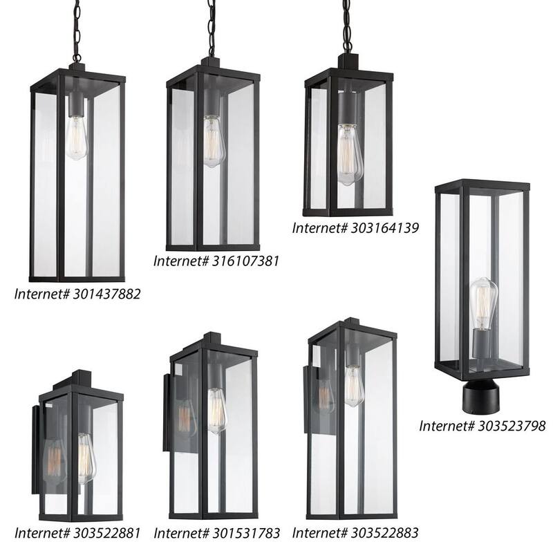 Lámpara de pared exterior moderna negra Bel Air Lighting Oxford de 22.5 pulgadas con una luz y cristal transparente - 40752 BK.
