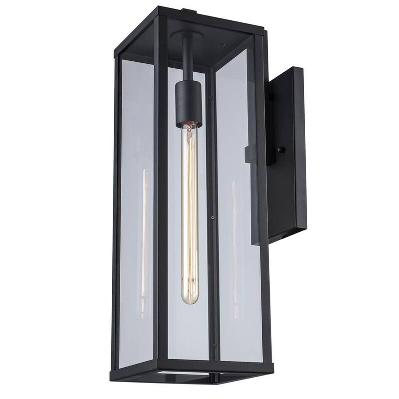Lámpara de pared exterior moderna negra Bel Air Lighting Oxford de 22.5 pulgadas con una luz y cristal transparente - 40752 BK.