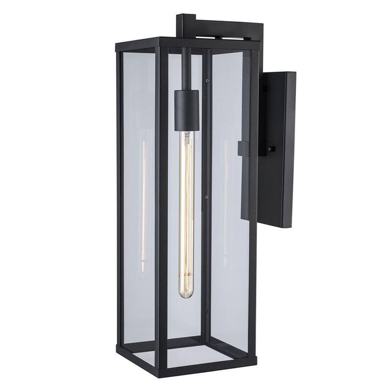 Lámpara de pared exterior moderna negra Bel Air Lighting Oxford de 22.5 pulgadas con una luz y cristal transparente - 40752 BK.