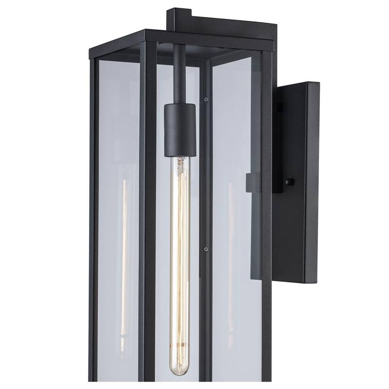 Lámpara de pared exterior moderna negra Bel Air Lighting Oxford de 22.5 pulgadas con una luz y cristal transparente - 40752 BK.