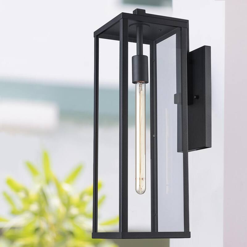 Lámpara de pared exterior moderna negra Bel Air Lighting Oxford de 22.5 pulgadas con una luz y cristal transparente - 40752 BK.