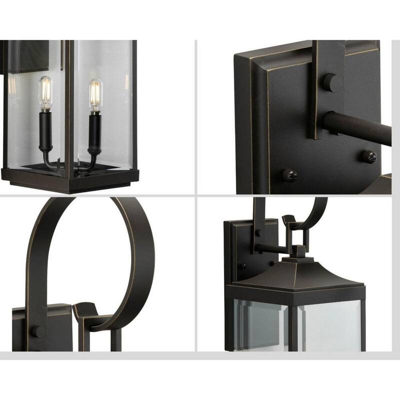 Lámpara de pared mediana para exteriores Gibbes Street de Progress Lighting, 7 pulgadas, 2 luces, acabado antiguo de bronce, cristal biselado claro, tradicional, nueva - P560022-020.