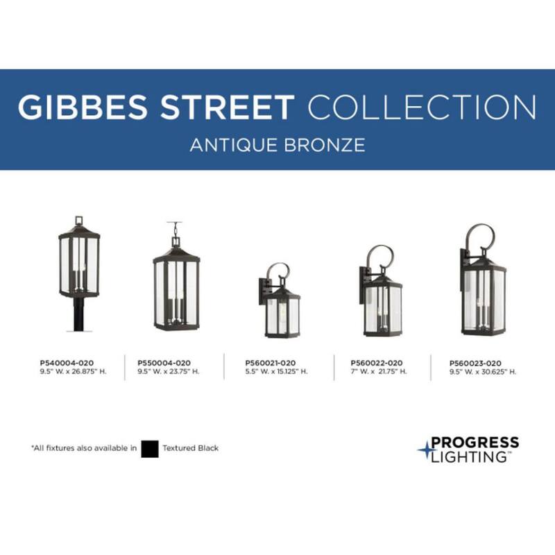 Lámpara de pared mediana para exteriores Gibbes Street de Progress Lighting, 7 pulgadas, 2 luces, acabado antiguo de bronce, cristal biselado claro, tradicional, nueva - P560022-020.