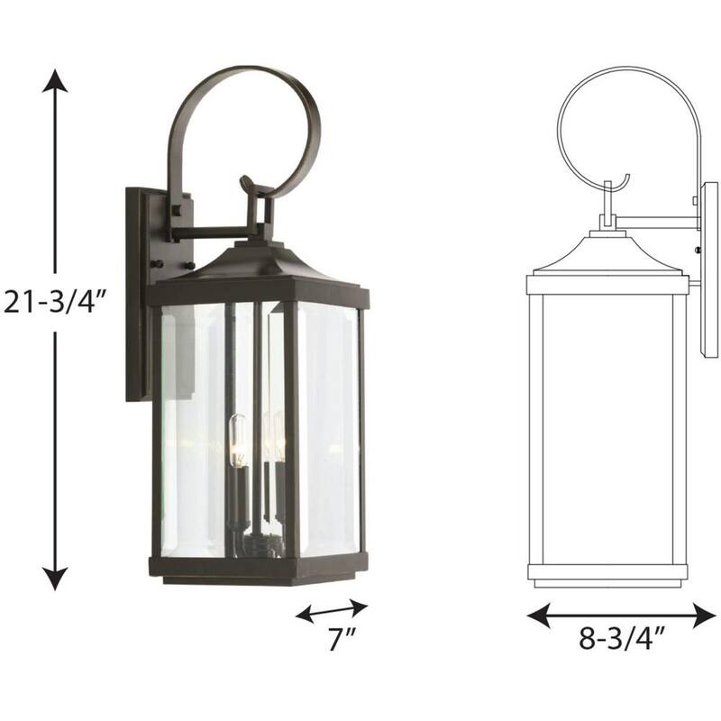 Lámpara de pared mediana para exteriores Gibbes Street de Progress Lighting, 7 pulgadas, 2 luces, acabado antiguo de bronce, cristal biselado claro, tradicional, nueva - P560022-020.