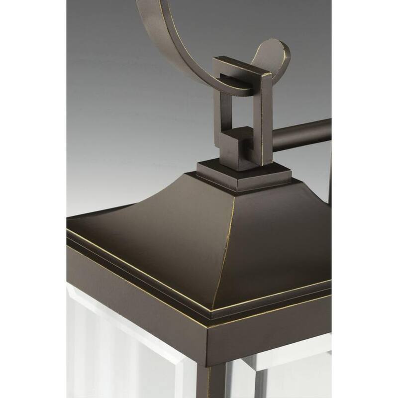 Lámpara de pared mediana para exteriores Gibbes Street de Progress Lighting, 7 pulgadas, 2 luces, acabado antiguo de bronce, cristal biselado claro, tradicional, nueva - P560022-020.