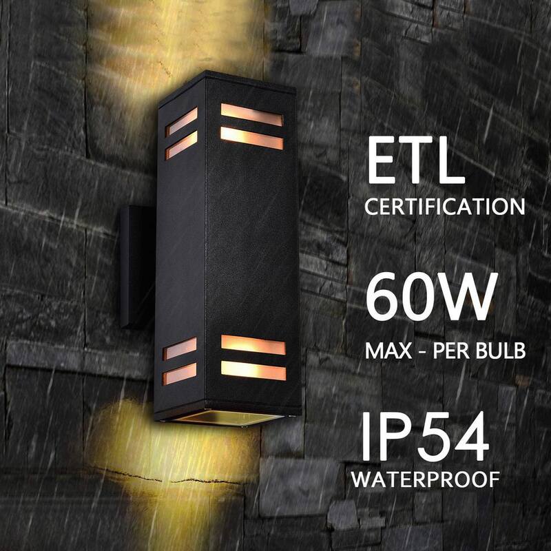 Lámpara de pared exterior negra mate a prueba de agua RRTYO 2-Light Wall Lantern para patio, patios y villa - 81010000032818