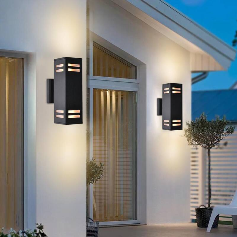 Lámpara de pared exterior negra mate a prueba de agua RRTYO 2-Light Wall Lantern para patio, patios y villa - 81010000032818