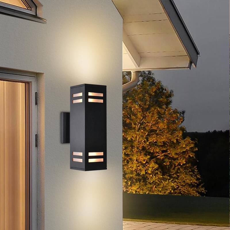 Lámpara de pared exterior negra mate a prueba de agua RRTYO 2-Light Wall Lantern para patio, patios y villa - 81010000032818