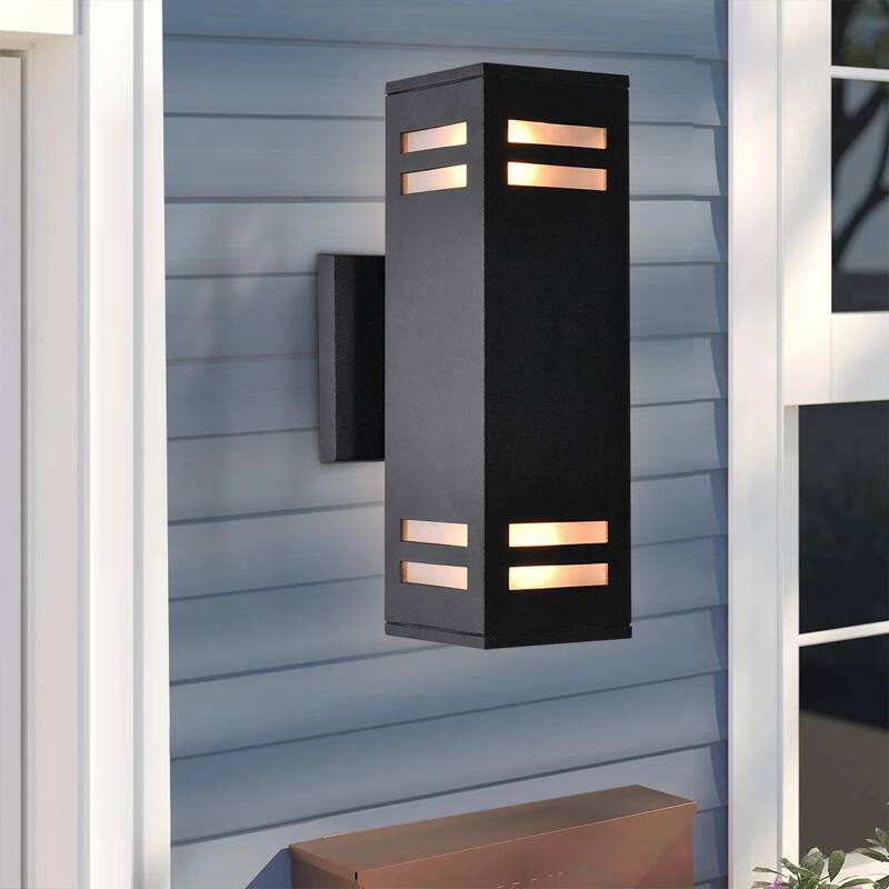 Lámpara de pared exterior negra mate a prueba de agua RRTYO 2-Light Wall Lantern para patio, patios y villa - 81010000032818