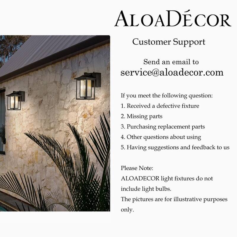 ALOA DECOR 1 Lámpara de Pared Exterior con Sensor de Anochecer a Amanecer en Negro Mate, Apliques de Vidrio Sembrado y Tomas de Corriente GFCI Incorporadas - H7087W06A