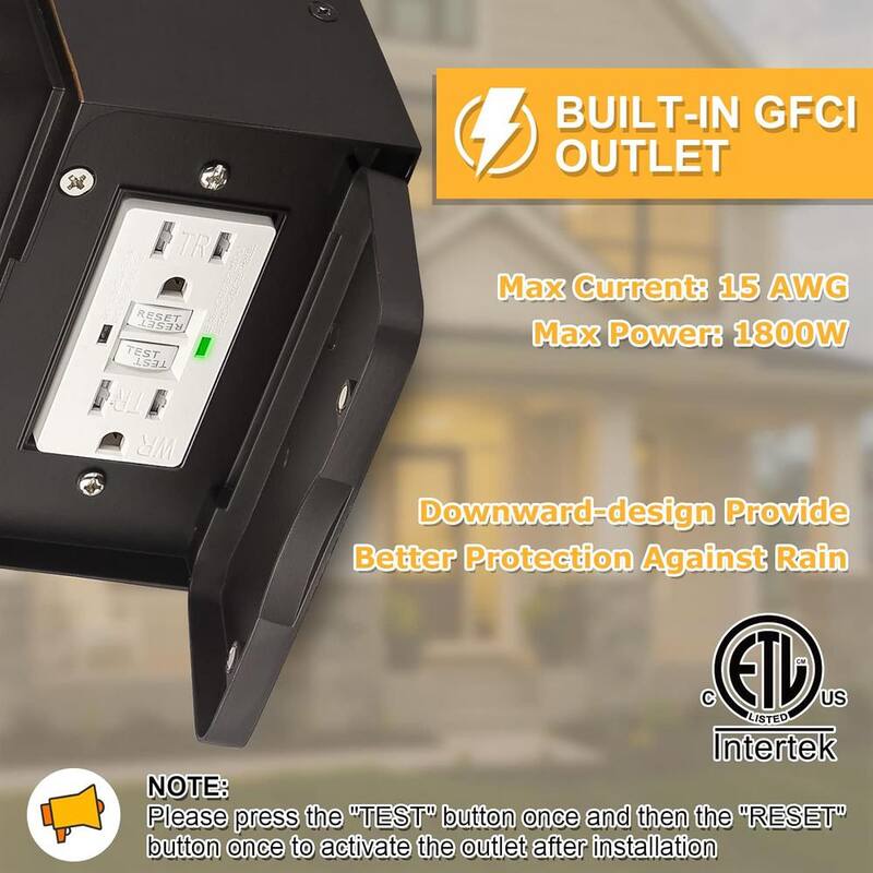 ALOA DECOR 1 Lámpara de Pared Exterior con Sensor de Anochecer a Amanecer en Negro Mate, Apliques de Vidrio Sembrado y Tomas de Corriente GFCI Incorporadas - H7087W06A