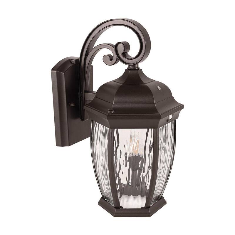 Colección de decoradores para el hogar 16.1 pulgadas. Linterna de pared exterior con sensor de movimiento integrado y amanecer a anochecer, luz LED integrada en bronce. Bombilla parpadeante - FL-380HD.