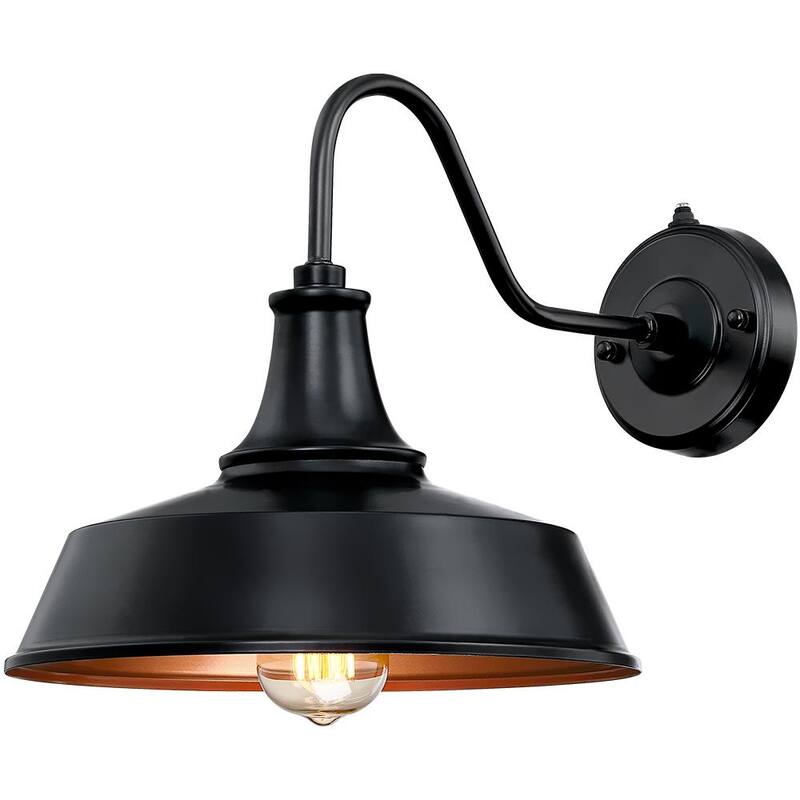 Verdadera luminaria Grantham de 1 luz de 12 pulgadas en negro para exteriores con sensor de atardecer a amanecer - Aplique de pared para granero TD130011OT