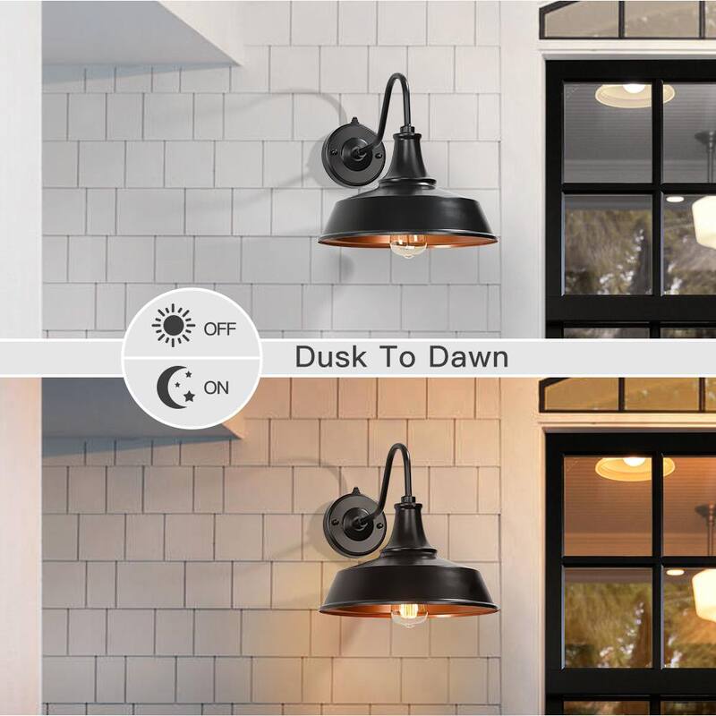 Verdadera luminaria Grantham de 1 luz de 12 pulgadas en negro para exteriores con sensor de atardecer a amanecer - Aplique de pared para granero TD130011OT