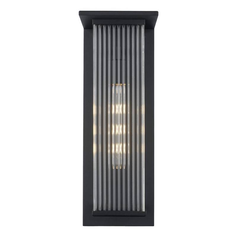 Colección de decoradores de hogar Jardine 20 pulgadas. 1 luz negra moderna para exterior con accesorio de luz de pared con vidrio acanalado transparente - RS2207026