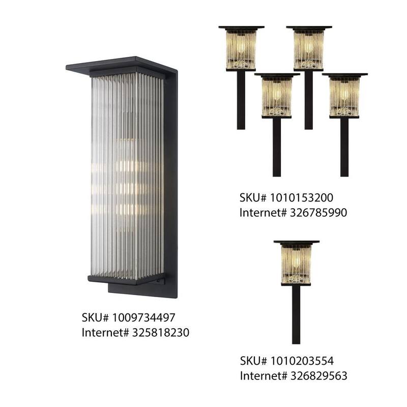 Colección de decoradores de hogar Jardine 20 pulgadas. 1 luz negra moderna para exterior con accesorio de luz de pared con vidrio acanalado transparente - RS2207026
