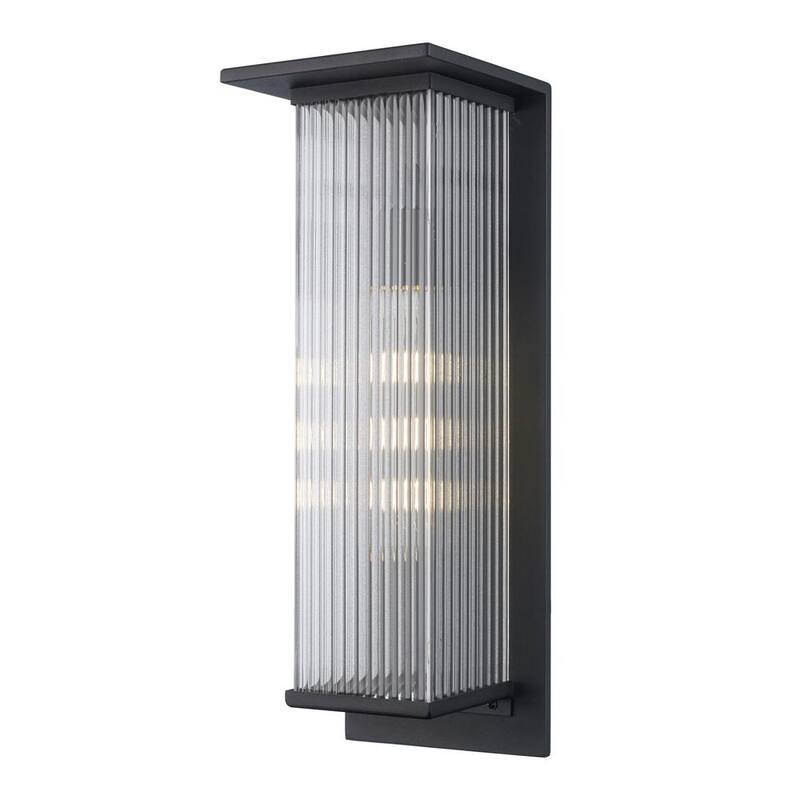 Colección de decoradores de hogar Jardine 20 pulgadas. 1 luz negra moderna para exterior con accesorio de luz de pared con vidrio acanalado transparente - RS2207026