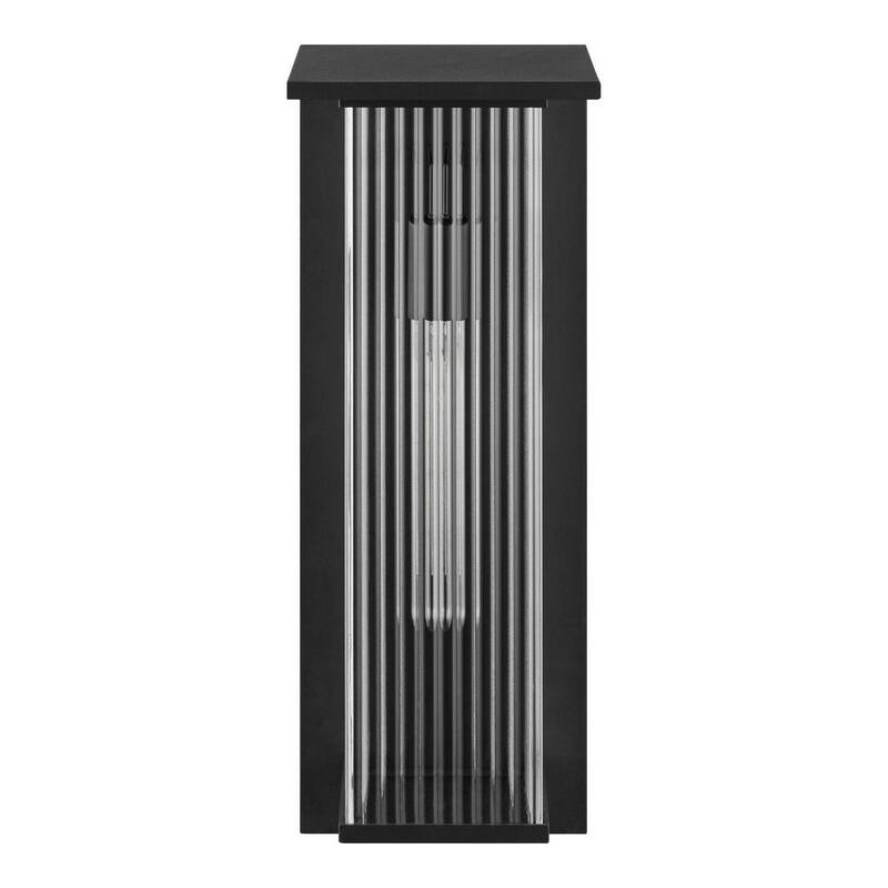 Colección de decoradores de hogar Jardine 20 pulgadas. 1 luz negra moderna para exterior con accesorio de luz de pared con vidrio acanalado transparente - RS2207026