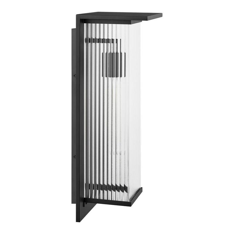 Colección de decoradores de hogar Jardine 20 pulgadas. 1 luz negra moderna para exterior con accesorio de luz de pared con vidrio acanalado transparente - RS2207026