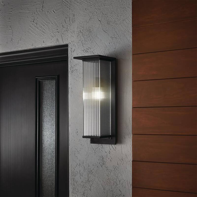Colección de decoradores de hogar Jardine 20 pulgadas. 1 luz negra moderna para exterior con accesorio de luz de pared con vidrio acanalado transparente - RS2207026