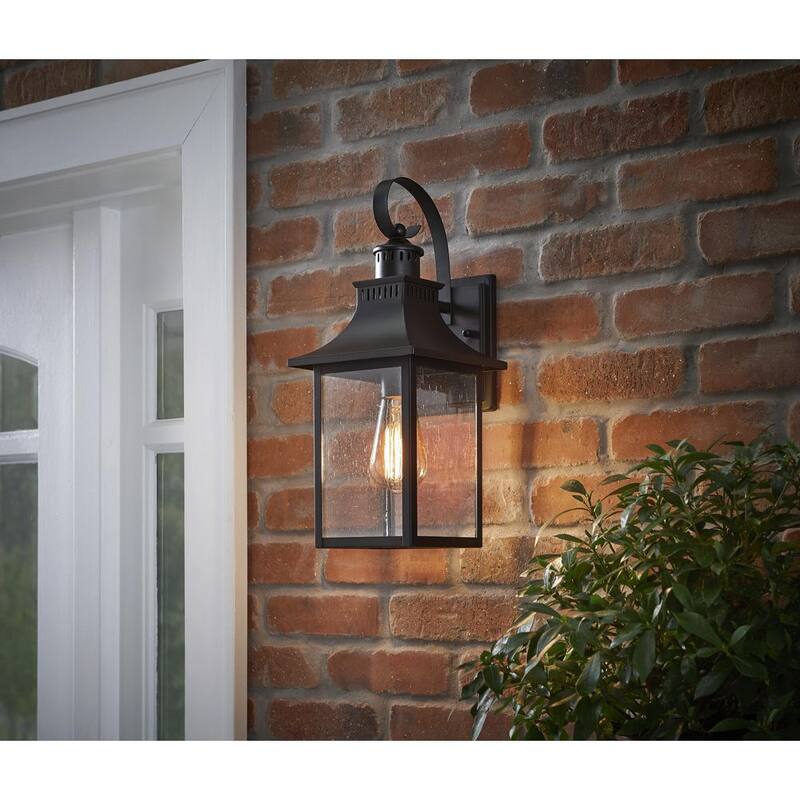 Hampton Bay Edgehill 16.25 pulgadas 1 Luz de Pared Exterior con Cableado Mate Negro Farol Linterna con Vidrio Transparente Sembrado - DSHD1604D