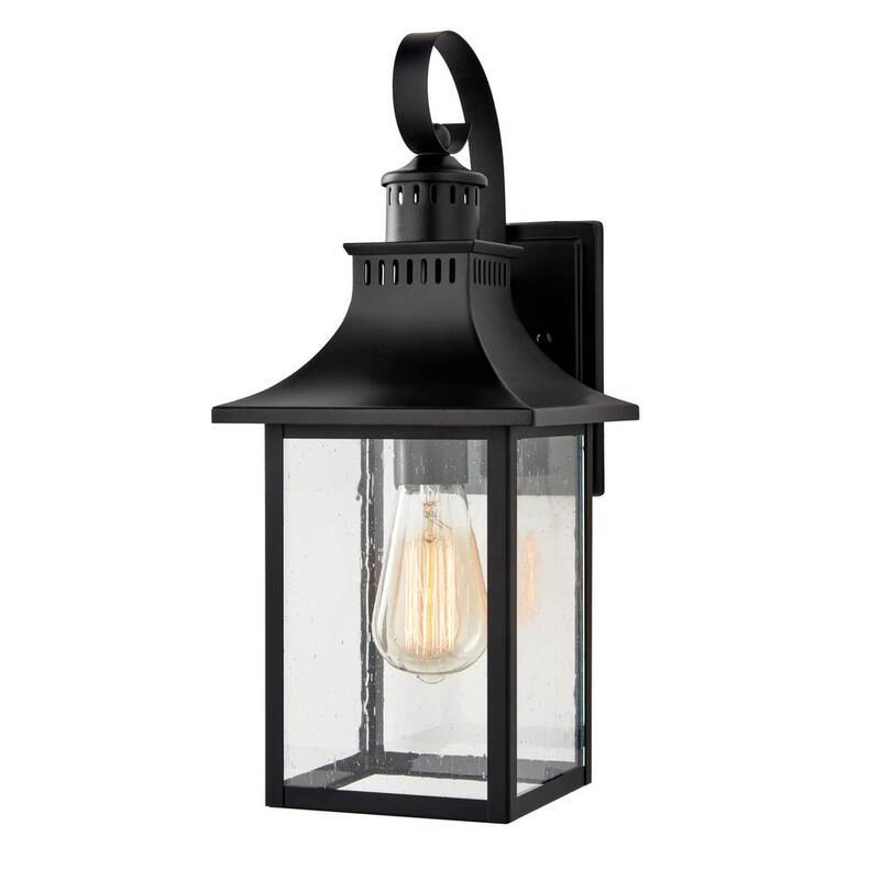 Hampton Bay Edgehill 16.25 pulgadas 1 Luz de Pared Exterior con Cableado Mate Negro Farol Linterna con Vidrio Transparente Sembrado - DSHD1604D