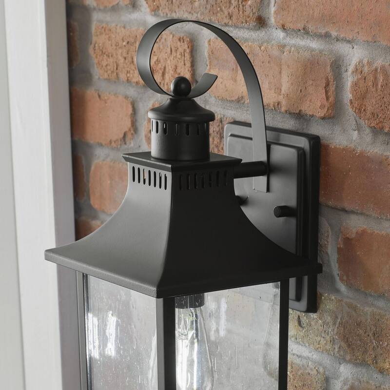 Hampton Bay Edgehill 16.25 pulgadas 1 Luz de Pared Exterior con Cableado Mate Negro Farol Linterna con Vidrio Transparente Sembrado - DSHD1604D