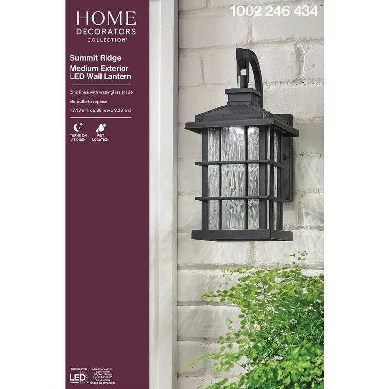 Colección de decoración para el hogar Summit Ridge 13.13 pulgadas Zinc Amanecer al Atardecer Linterna de Pared Exterior con Luz LED Integrada Cableada - CQH1691L-5