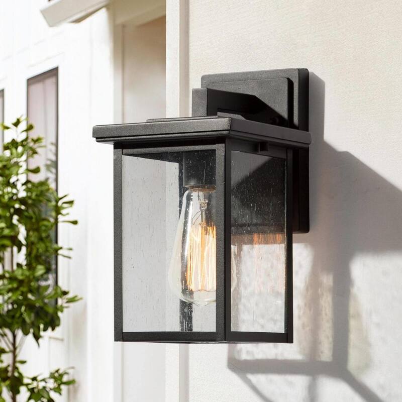Lámpara LNC Modern 10.5 pulgadas de pared exterior en negro con pantalla de vidrio transparente con semillas para porche, patio y jardín - EYURAJHD1412097