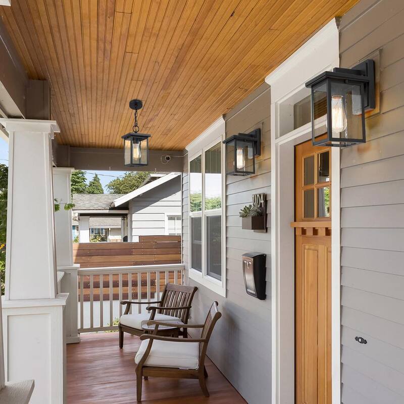 Lámpara LNC Modern 10.5 pulgadas de pared exterior en negro con pantalla de vidrio transparente con semillas para porche, patio y jardín - EYURAJHD1412097
