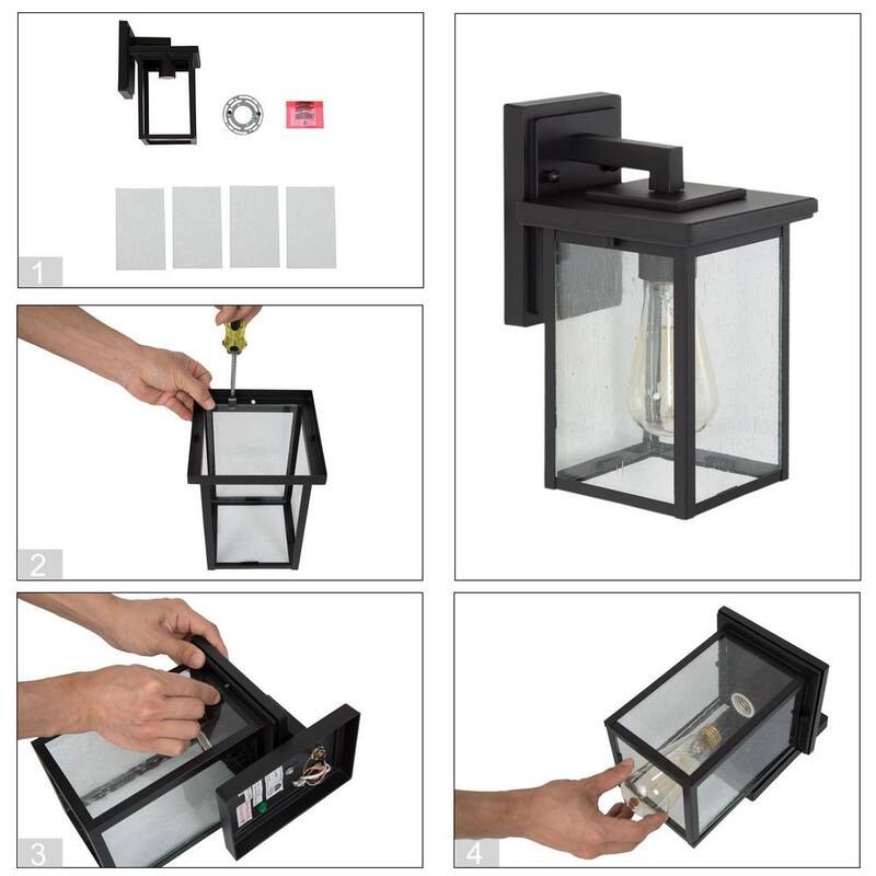 Lámpara LNC Modern 10.5 pulgadas de pared exterior en negro con pantalla de vidrio transparente con semillas para porche, patio y jardín - EYURAJHD1412097
