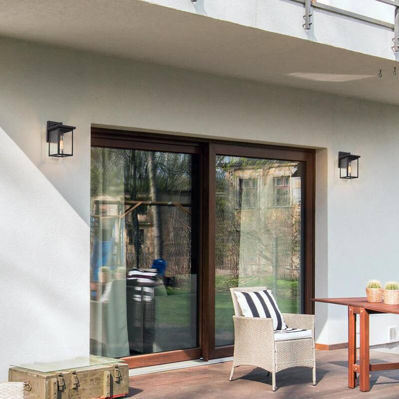 Lámpara LNC Modern 10.5 pulgadas de pared exterior en negro con pantalla de vidrio transparente con semillas para porche, patio y jardín - EYURAJHD1412097