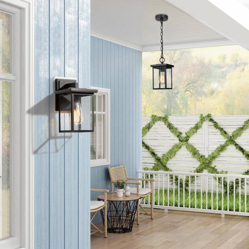 Lámpara LNC Modern 10.5 pulgadas de pared exterior en negro con pantalla de vidrio transparente con semillas para porche, patio y jardín - EYURAJHD1412097