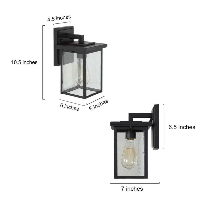 Lámpara LNC Modern 10.5 pulgadas de pared exterior en negro con pantalla de vidrio transparente con semillas para porche, patio y jardín - EYURAJHD1412097