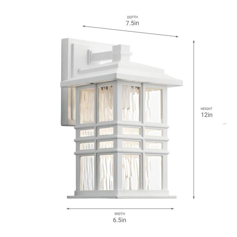Lámpara de pared con farol de exterior KICHLER Beacon Square de 12 pulgadas y 1 luz en color blanco con cableado duro y sin focos incluidos (paquete de 1) - 49829WH.