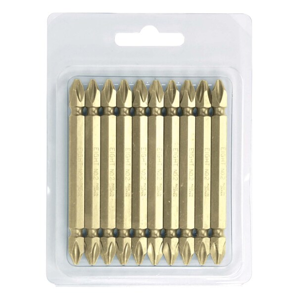 Eight Tool DOUBLE-END PH BIT GOLD COLOR CODED 6.35MM SHANK 9MM GROOVE, PH NO.3 x 75MM OAL, 10PK - EA-02G No.3 x 75