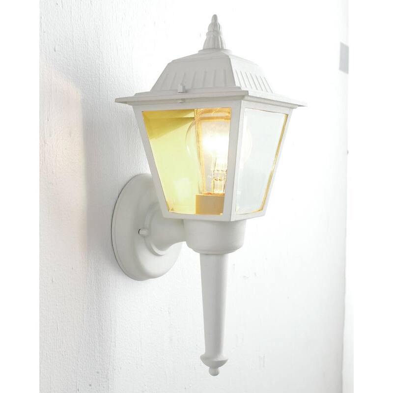 Lámpara de pared exterior blanca Hampton Bay de 13.75 pulgadas con 1 luz y pantalla de vidrio biselado transparente - BPL1611-WHT