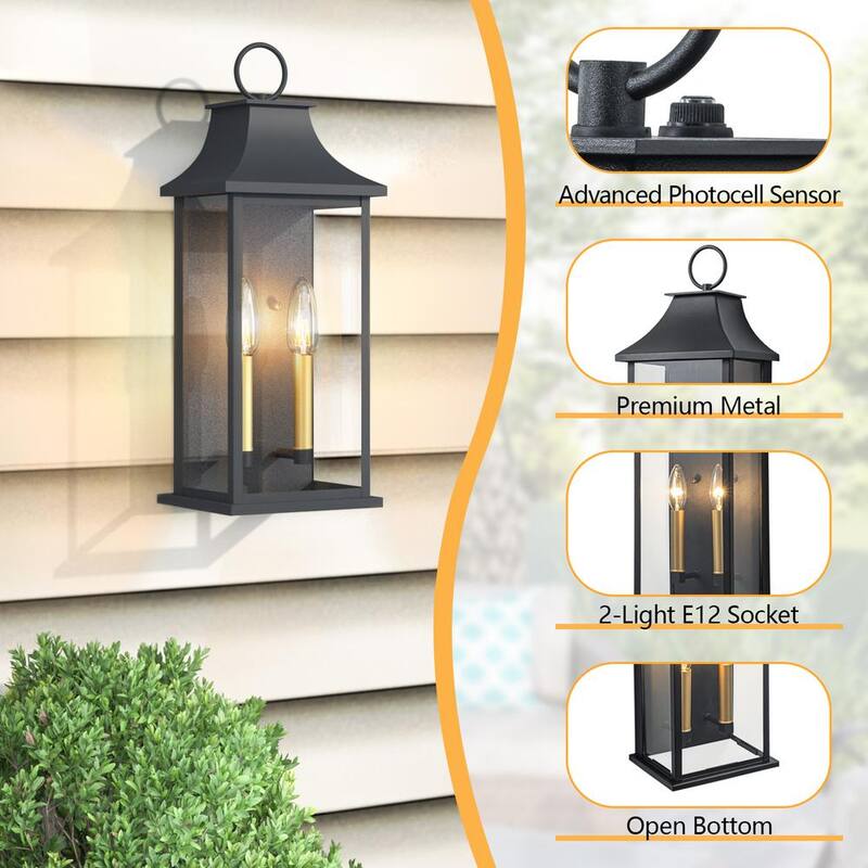 Lámpara de pared exterior Maxax Montpelier 20.6 in. 2 luces en color arena negro con sensor de luz - MX7008-W2BK