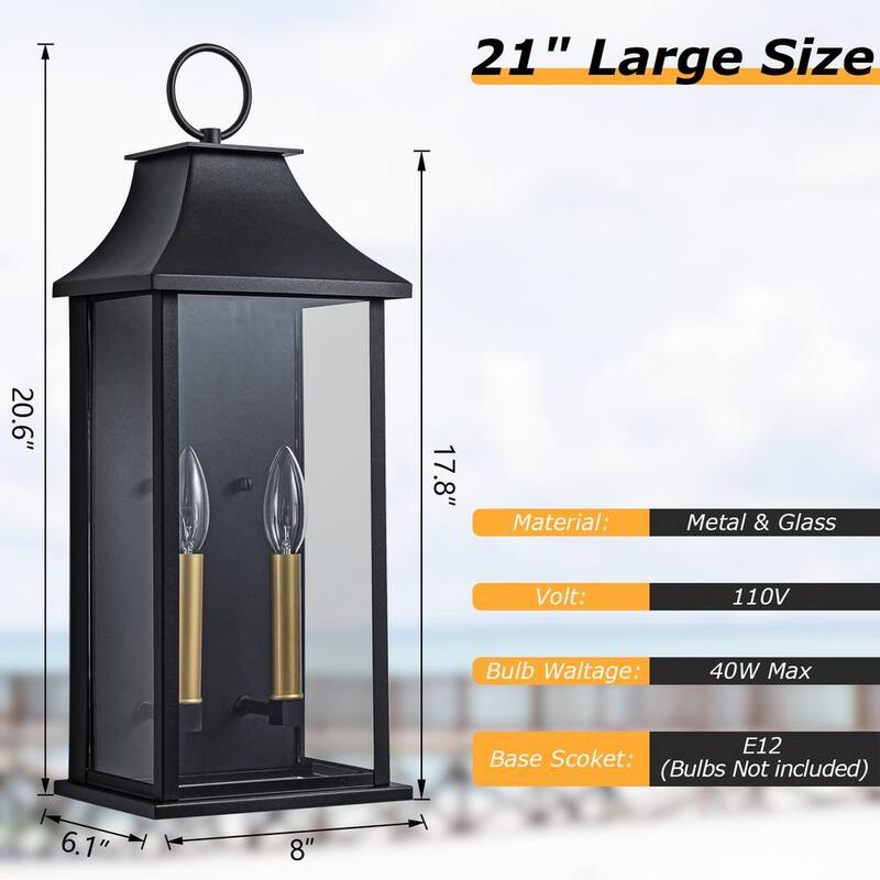 Lámpara de pared exterior Maxax Montpelier 20.6 in. 2 luces en color arena negro con sensor de luz - MX7008-W2BK