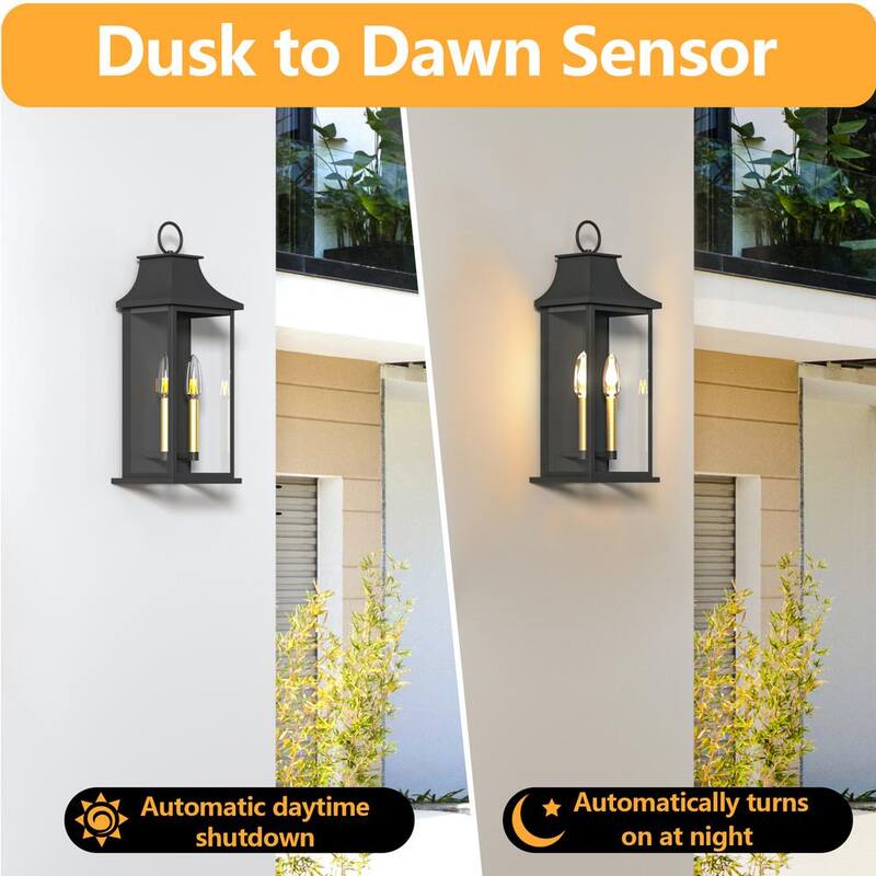 Lámpara de pared exterior Maxax Montpelier 20.6 in. 2 luces en color arena negro con sensor de luz - MX7008-W2BK