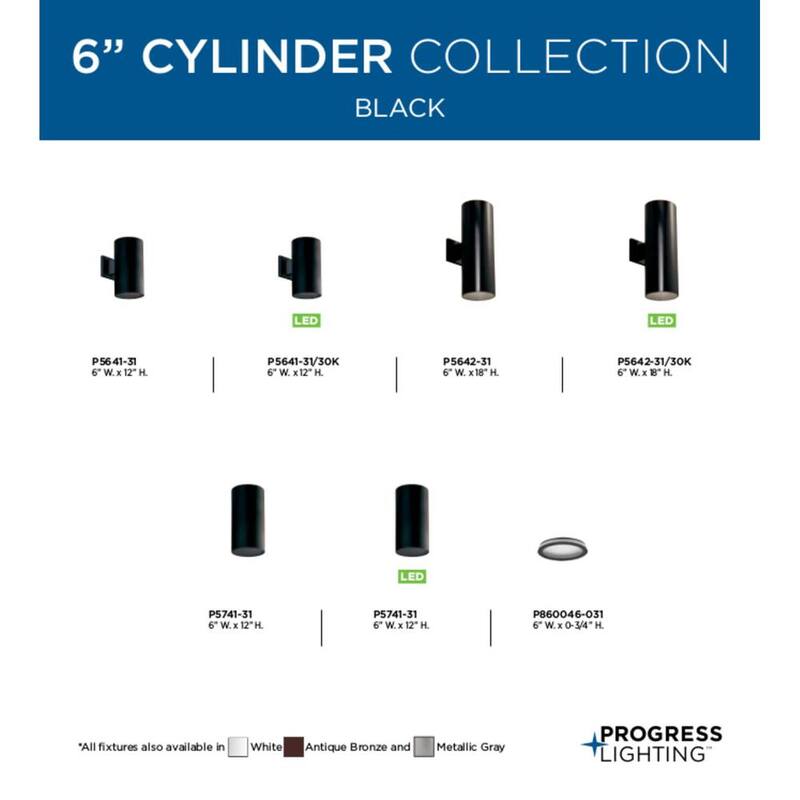 Colección de cilindros de iluminación Progreso 6" Lámpara de pared de aluminio negra moderna para exteriores hacia arriba y hacia abajo - P5642-31